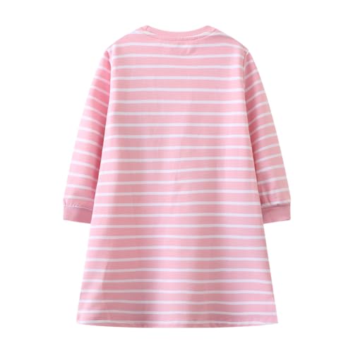 Girls Long Sleeve Dress Casual Cartoon Appliques Jersey Dresses 2-7T2