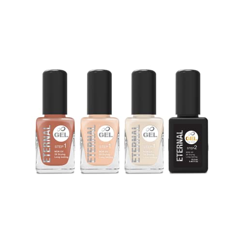Eternal Gel Collection - Nail Polish Set of 3 Colors and 1 Gel Top Coat - Long Lasting, Mirror Shine, Quick Dry (0.46 Fluid Ounces/13.5 Milliliters Each) – Nude Gel