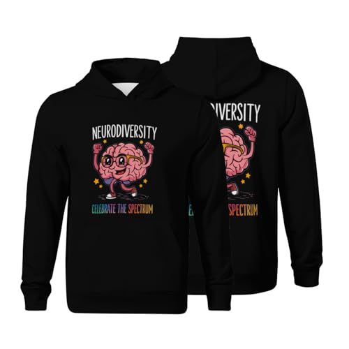 Kids Neurodiversity Brain Autism Awareness Vintage Boys Girls Lightweight Kangaroo Pocket Hoodies