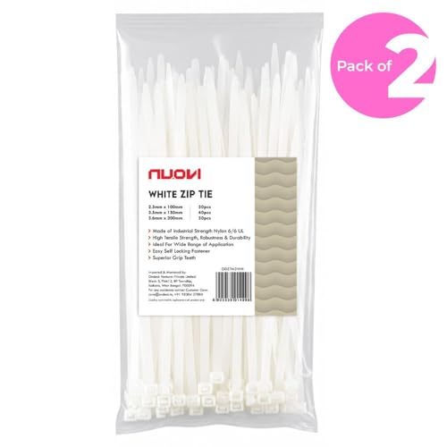 Image of Zip Ties Assorted Size | Heat Resistant Cable with Self-Locking Mechanism | Self-Lock, Antislip Cable Organizer | for Indoor & Outdoor Use (Set of 200, Color May Vary)