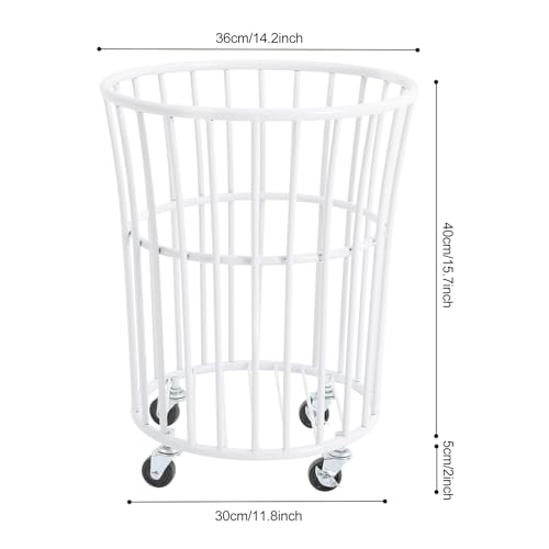Image of Rolling Laundry Basket Cart Metal Laundry Basket with Wheels,Portable Laundry Hamper Bathroom Dirty Clothes Storage, 11.8in Base Diameter, 14.2(D)x15.7in(H)(J)