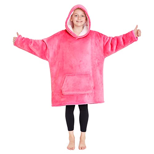 CityComfort Übergröße Hoodie Decke Kapuzenpullover Kinder Fleece Oversized Poncho Mädchen (Rosa)