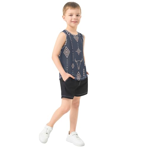 Western Boho Black Boys' Tank Tops Sleeveless Kids Vest Casual Tops for Kids for Workout Gym Fitness Cycling Swim 3T4
