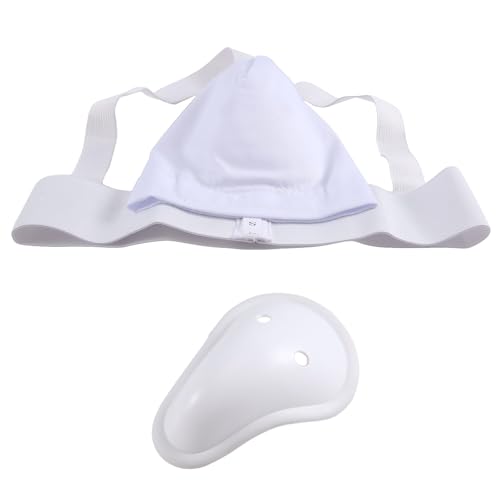 Srutueo Groin Protector Cup Men Muay Groin Guard Ventilated Adjustable, Karate Fighting Training S, White
