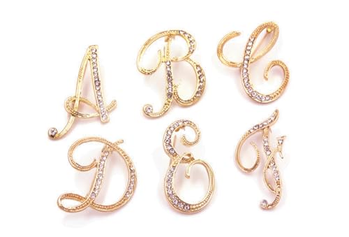 Image of vmcoatdu Women A-Z Initial Pins 26 Letters Pins Gold Plated Metal Brooches Clear Crystal Rhinestone Brooch Breastpin Badge