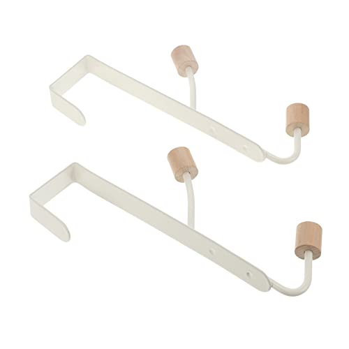 HOOTNEE 2pcs Coat Hook Behind Door Over Door Hanger Over Door Towel Rack Storage Hook Over The Door Hat Rack Back of Door Storage Hanger Over The Door Organizer with Hooks Wood White