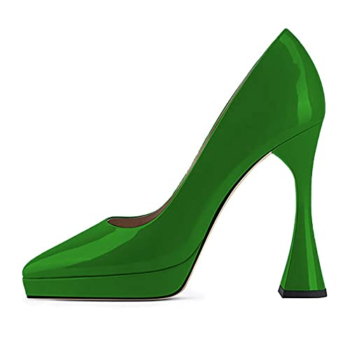 YDN Women Comfort Platform Pointed Toe Slip on Pumps Special Block High Heels Shoes Party Dress Prom Woman Shoes Size 4-15 US4