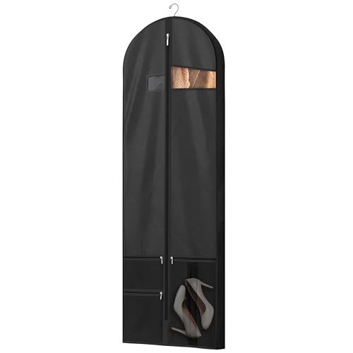 Image of Lazebox 65 inch Travel Garment Bag with Accessories Zipper Pocket, Heavy Duty Suit Bag for Suits, Tuxedos, Dresses, Coats, Black, 2 packs