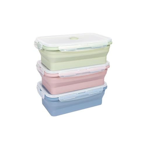 EASYLOCK 3 Pack 550ML Silicone Food Containers with Lids Collapsible Kitchen Freezer Storage Containers Lunch Boxes Meal Prep Containers