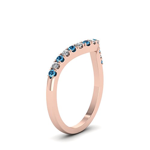 Blue Topaz & White CZ Diamond 18k Rose Gold Over .925 Sterling Silver Curved Engagement Wedding Band Ring For Womens3
