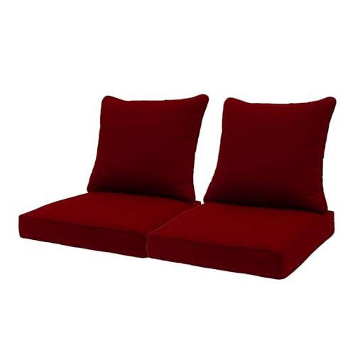Image of QILLOWAY Outdoor /Indoor Deep Seat Cushions for Patio Furniture, Lawn Chair Cushion 24 x 24 inch 2 Sets,Red /White