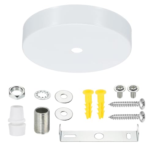 VIAPUICE Metal Round Solid Lamp Stand 3.9" x 0.8"- 1 Pcs Metal Circular Lamp Base Iron Round Light Base for Home Decor DIY Bedroom Living Room, Version B Edge-Mount, White