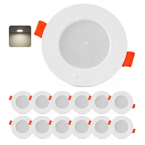 Sineyon LED Einbaustrahler 230V, 12er Set IP44 LED Spots Badezimmer 4000K Neutralweiß, 4W Deckenspots Weiß, 25mm Ultra Flach Spots Deckenleuchte, Einbauleuchten 65-80mm Lochmaß für Küche Wohnzimmer