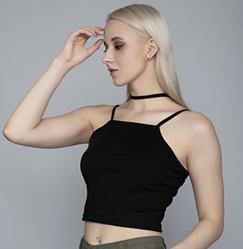 Image of A1687 Women's Basic Solid Square Belt Neck Stylish Crop Top for Women