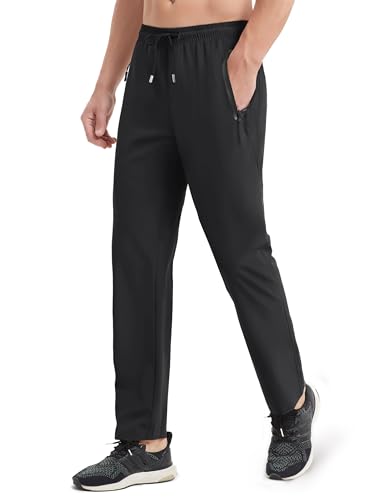 TACVASEN Hiking Trousers Mens Lightweight Running Trousers Quick Dry Sport Trousers Zip Pockets Walking Trousers Men Black