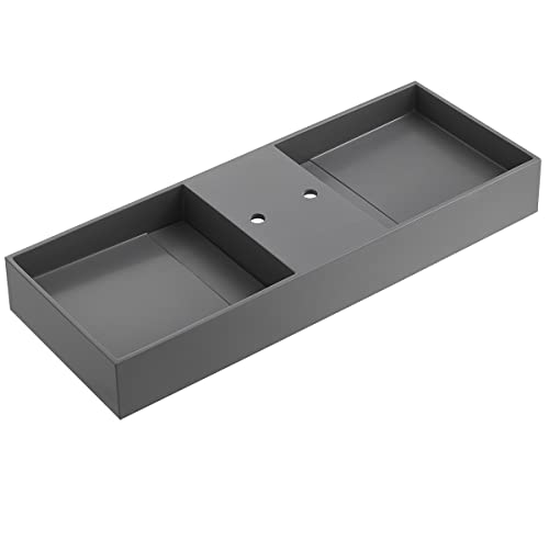 Serene Valley Floating Or Countertop Bathroom Double Sink, Two Faucet Holes With Hidden Drain Design, 40" Solid Surface Material In Matte Gray, Svws608-40Gr #TOP30