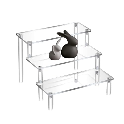 HASLED Espositore Acrilico 3 Livelli - 20x8 cm - Portaprofumi Trasparente con Viti e Cacciavite - Per Profumi e Oggetti da Collezione