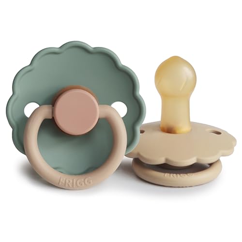 Image of FRIGG Daisy Natural Rubber Baby Pacifier | Made in Denmark | BPA-Free (Willow/Croissant, 0-6 Months) 2-Pack