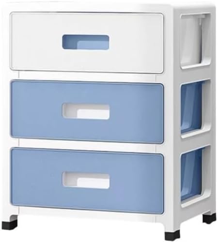 Hubiuyo 収納チェスト チェスト タンス リビング チェスト おしゃれ 収納棚 キッチン すき間収納 引き出し 収納ケース スリム キャスター付き 転倒防止 プラスチック 多機能 おもちゃ 衣類 衣装収納 幅35cm 3段 (3層目 - 白と青)