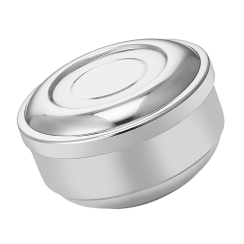 KICHOUSE 1Pc Double Wall Stainless Steel Rice Bowl with Lid Stylish Round Utensil for Household Use Serving Bowl for Home Office for Hot Cold Foods