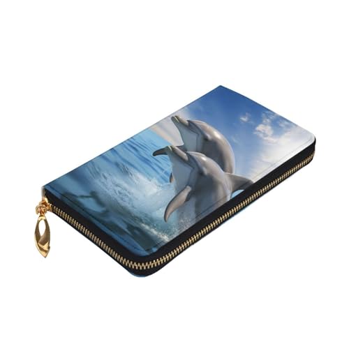 Two Dolphins Wallet for Men Women Long Purse Leather Clutch Large Business Handbag Travel Phone Holder Credit Card Holder Money Case with Zipper Leather Wallets Gift3