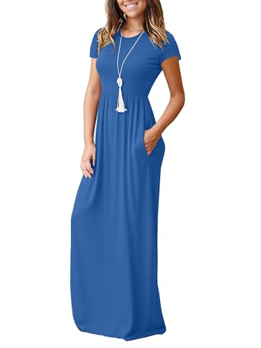 Image of DEARCASE Maxi Dress for Women Short Sleeve Casual Summer Loose Plain Comfy Long Dresses with Pockets