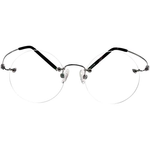 Agstum Pure Titanium Round Eyeglasses Rimless Flexible Glasses Frame 46mm