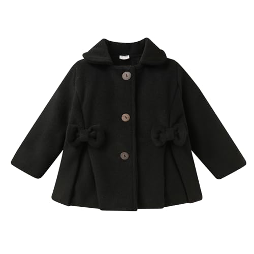 Image of JEELLIGULAR Toddler Baby Girl Coats Kids Cloak Button Warm Thick Jacket Clothes Baby Fall Winter Outwear Clothes Set(Bowknot Black,3-6 Months)