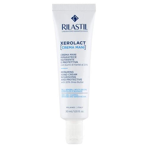 Rilastil Xerolact Crema de Manos, Hidratante y Reparadora, de Óptima Absorción, para Manos Muy Secas, Agrietadas y Dañadas, para Piel Sensible, con Manteca de Karité, Hipoalergénico, 30 ml