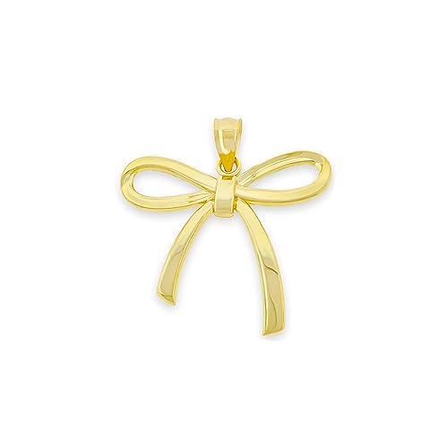 Gold Ribbon Bow Charm - 10 Karat Solid Gold - Ribbon Pendant For Necklace - Yellow Gold and Rose Gold