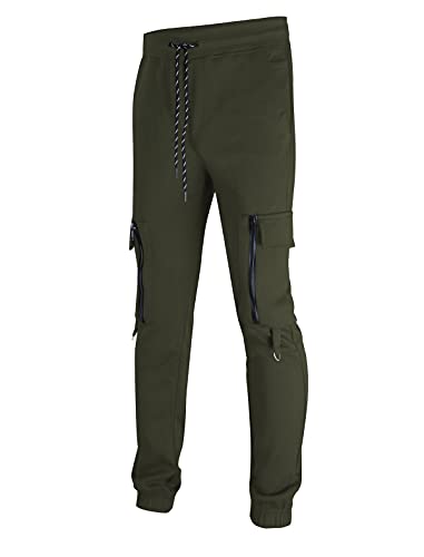 Screenshot SPORTS-A4058 Mens Premium Double Sided Interlock Fleece Utility Cargo Pants - Athletic Jogger Workout Gym Zipper Pockets Sweatpants-Olive-Small