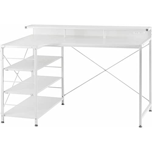 アイリスプラザ 机 デスク テーブル パソコンデスク PCデスク ラック付きデスク L字デスク LDK-1279 ホワイト