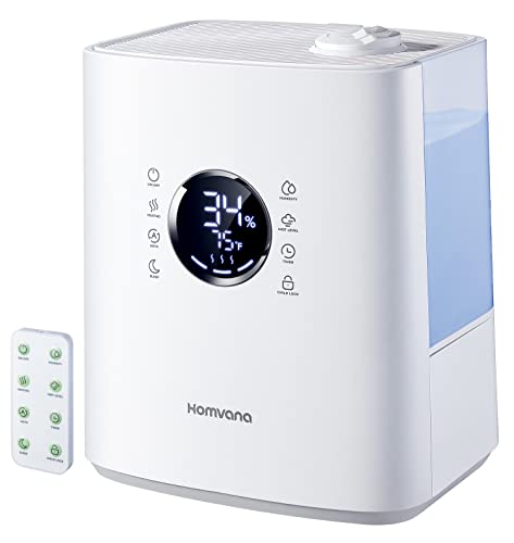 New Deal Homvana Humidifiers for Large Room, 6.5L Warm and Cool Mist for Families Plants, Ultrasonic Vaporizer, with 212°F Distilled Sterilization, Auto Mode, exclusive SilentSpray™, Child Lock, Remote Control