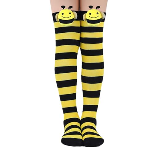 iSpchen Kinder Ringelstrümpfe Overknees Kniestrümpfe Bunte Biene Oberschenkel Hohe Socken Oberschenkel Socken Christmas Thigh High Socks Überknie Kniestrümpfe Overknee Strümpfe für Kinder Mädchen