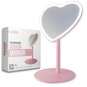 Mykala Rechargeable LED Pink Heart Mirror for Girls Pink Room Decor & Aesthetic Touch – Cute Mirror for Young Girls’ Rooms – Ideal Gift for Daughters