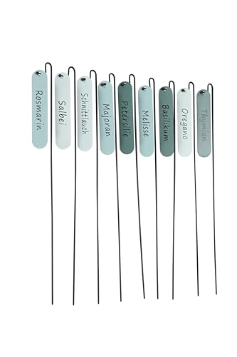 Kräuterstecker 9er Set grün türkis hängend Metall Pflanzstecker Pflanzschilder Beetstecker Höhe 30 cm, 9 Stück