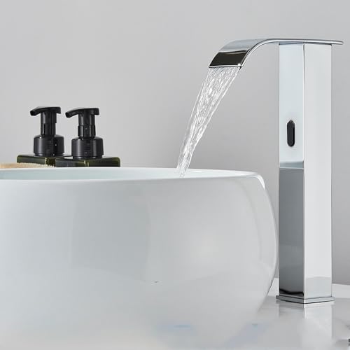 Robinet de lavabo automatique noir mélangeur cascade haut en laiton pour salle de bain moderne
