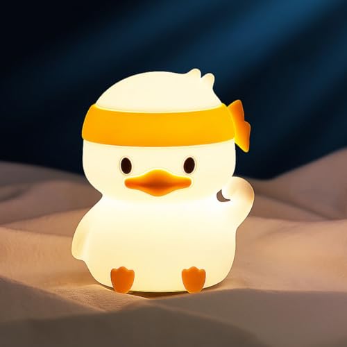 SUSWIMナイトライトアヒルのヘッドランプシリコン3段調光シリコンのUSB充電癒しのベッドのヘッドランプ赤ちゃんのスマートフォンのスタンド機能授乳ライトのいつものナイトライトのプレゼント (花をつけたアヒル) (奮闘するアヒル)