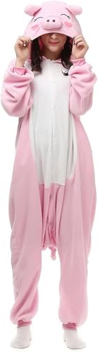PENGMAI Pig Onesie Costumes Pajamas Women Men Animal Cosplay One Piece Halloween Xmas Homewear