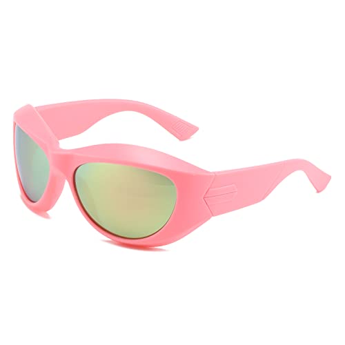 YUELUQU Y2K Lunettes de soleil sport surdimensionnées pour homme et femme Monture épaisse Cyberpunk Mode, Monture rose/lentille rose, Large Cover