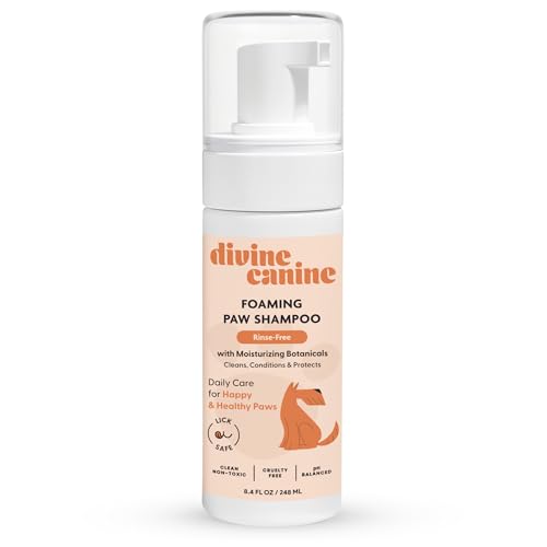 Divine Canine Foam Dog Paw Cleaner - 8.4 Fl Oz of Alcohol Free Foaming Paw Sanitizer Spritz - Made with Coconut, Aloe, Copaiba Oil, and Lemongrass Oil to Nourish and Clean Paws - Made in The USA