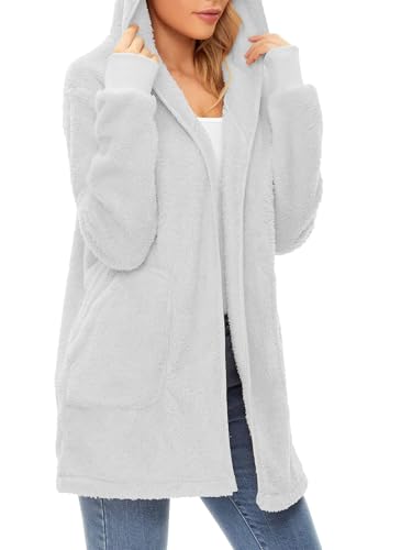 Image of Century Star Women Fleece Cardigan Hooded Loose Fuzzy Cardigan Coat Womens Fuzzy Jacket Outwear