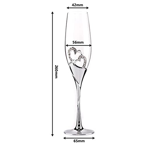 Copas de champán con diamantes de cristal plateadas de 26 cm para bodas 5