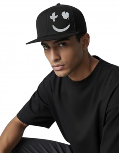 Image of Tai & Zai Black Snapback Hat with Printed, Adjustable Flat Brim Cap, Six Hole Breathable Design