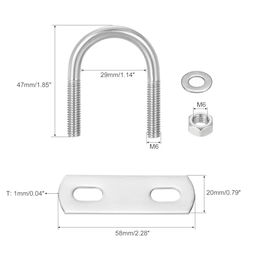 Image of uxcell Round U-Bolts, 6 Sets 29mm(1.14 inch) Inner Width 47mm Length M6 304 Stainless Steel U Clamp Bolt with Nuts and Plates, for Boat Trailer