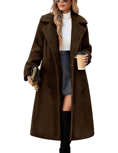 Image of Uikue Women Faux Fur Coats Oversized Lapel Long Sleeve Jackets Winter Fuzzy Fleece Outerwear Fall Button Sherpa Jackets(Dark Camel,XXL)