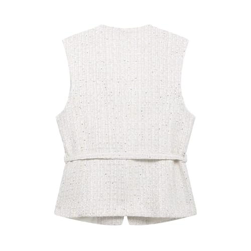 Tweed Vest Women Sleeveless Button Front Casual Blazer Jackets Work Office Vest2