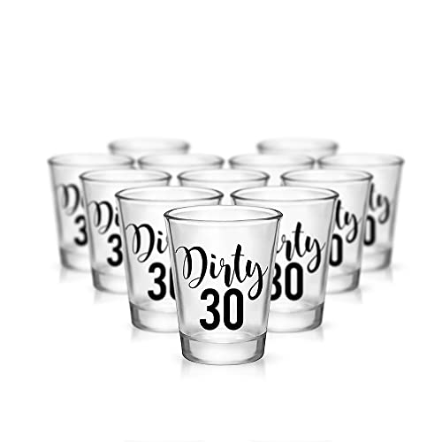 Image of Your Dream Party Shop Dirty 30 Shot Glasses, Reusable 30th Birthday Favors, Set of 12, 1.75 oz - Perfect for Dirty 30 Birthday Decorations, 30th Birthday Party Favors, Available in Glass and Plastic