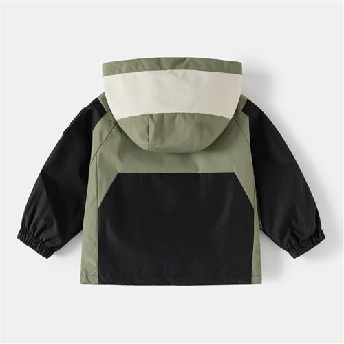 Windproof Hooded Raincoat for Toddler Unisex 𝗖olor Block Outwear Zip Soft Lined 𝗪aterproof Jacket with Pocket3