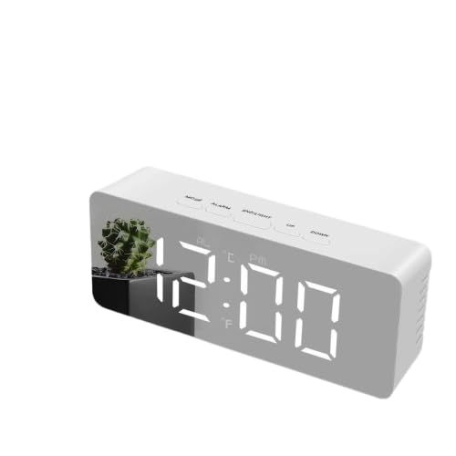 UGU ZONE Digital LED Mirror Alarm Clock for Heavy Sleepers Kids Large LED Display with Snooze Time Temperature Function for Bedroom, Office, Travel Battery Powered and USB Power 2